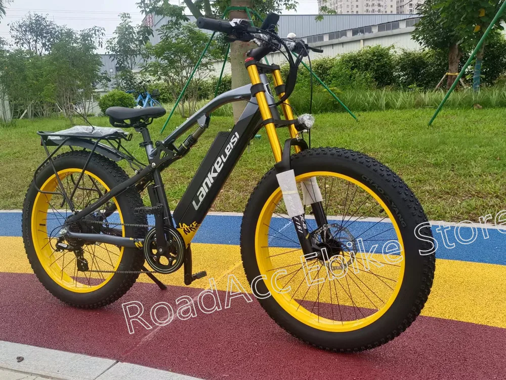 US EU UK LANKELEISI RV700 Electric Bicycle 48V 16Ah 1000W Electric Mountain Ebike Fat Tire Oil spring suspension Bike