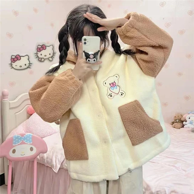 MINGLIUSILI Cartoon Print Kawaii Hoodie Autumn and Winter Fashion Plus  Velvet Pullover Women Cute Oversize Pink Anime Clothes