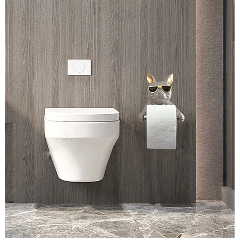 Toilet Paper Holder Big Mouth Bulldog Toilet Tissue Holder Creative Modern Resin Paper Roll Holder Without Punching Wall Shelf Bathroom Accessories