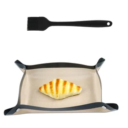 Heat - Resistant Nonstick Silicone Baking Mat with Mesh Pad and Button Design (Black with Brush)