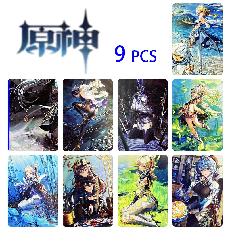 

9Pcs/set Genshin Impact Homemade Bronzing Collection Card Yelan Anime Characters Kids Toys Board Game Card Christmas Gift