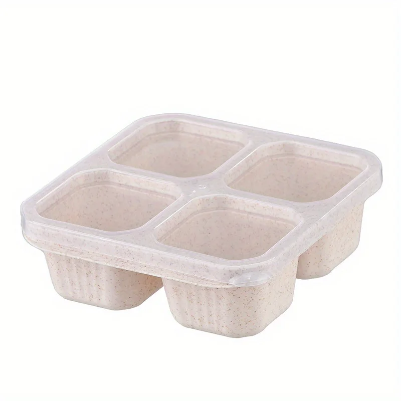 Wheat Straw Bento Box Set-Snack Containers with Transparent Lids, Reusable Meal Prep Lunch Containers, 4-Compartment Food , Pa
