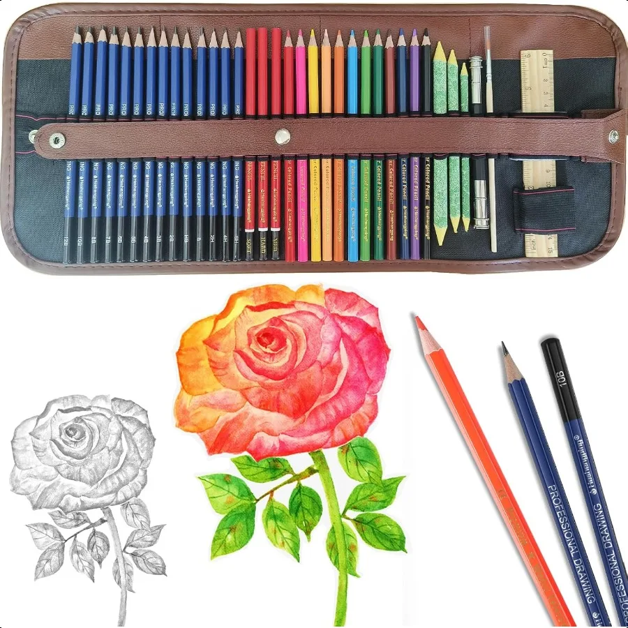 Graphite Charcoal Colored Pencils Sketching Kit