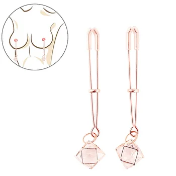 Female Pink Nipple Clamp With Crystal Gem Stimulator Metal Long Nipple Clips Breast Bondage Restraint Slave Woman Sex Toy 1