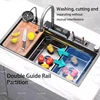 Stainless Steel Kitchen Sink Waterfall Multifunctional Vegetable  Dishwashing Basin Extra Large Single Slot With Knife Holder 4