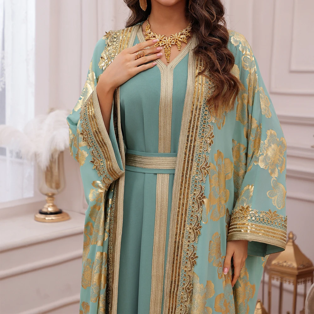 فستان حفلة عيد مسلم للنساء عباية مع فستان داخلي 2...