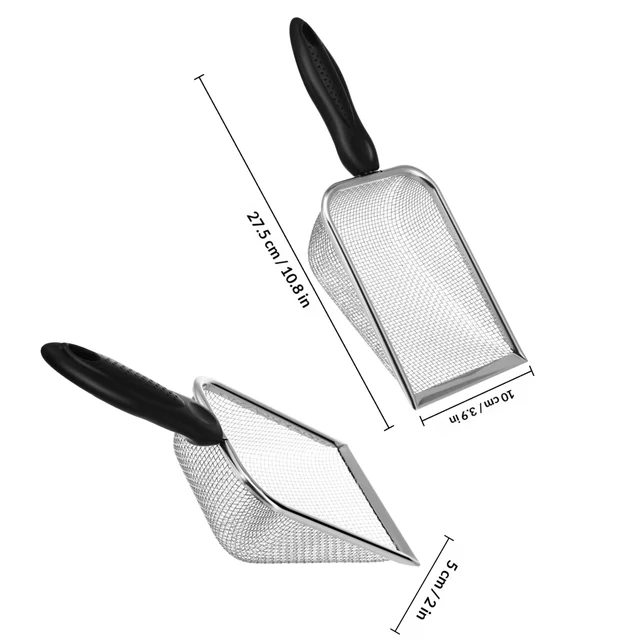 Stainless Steel Cat Litter Scoop Metal Small Holes Long Handle Litter Box Scooper Ergonomic Tool 2
