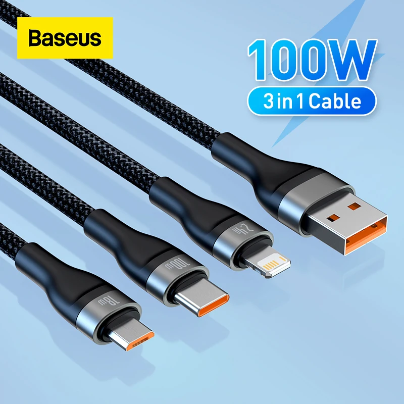Baseus 3 In 1 Usb Type C Cable 100w Fast Charging Data Cable For Iphone