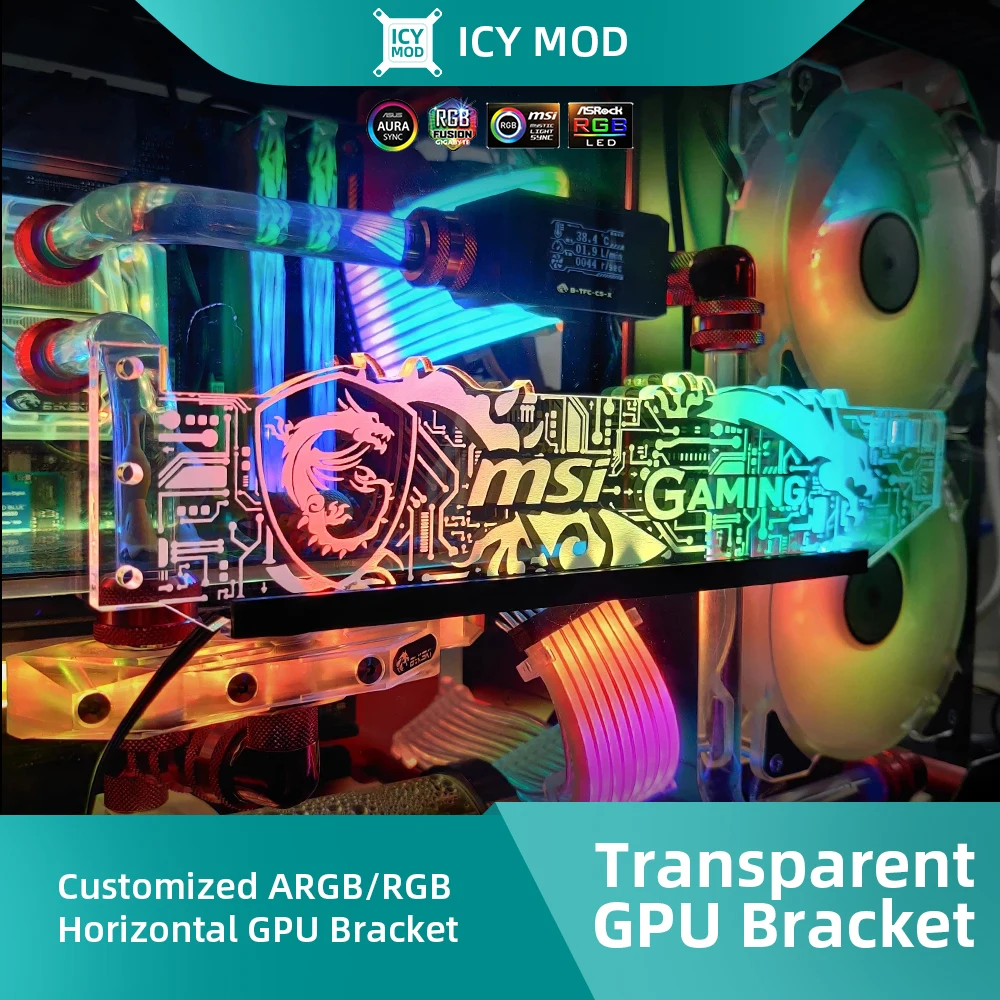 Argb Horizontal Graphic Cards Bracket Suporte a Placa de Vídeo Rgb Gpu Holder Personalizar Aura Sync Refrigerador de Água 12v 5v3pin
