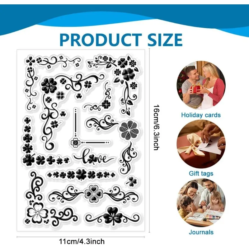 1 pc St. Patrick's Day Clear Stamps Silicone Stamps Clover Corner Background Transparent for St. Patrick's Day clear stamps clear rubber stamps