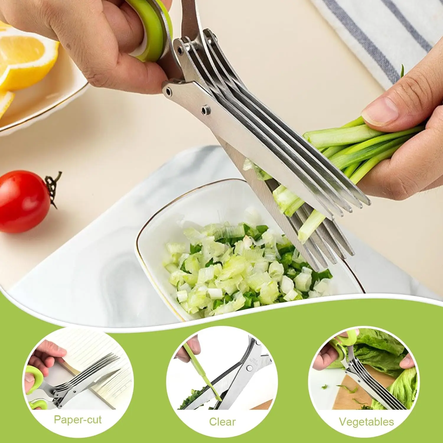 Multi-functional 5 Layer Kitchen Scissors Pepper Shredded Chopped Scallion Cutter Laver Cut Stainless Steel Kitchen Gadgets