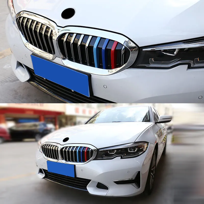 For BMW 3 Series G20 2020 8 Bars Axis Only 3pcs Car ABS Plastic Front  Racing Grill Bar Cover Strip M-Color Sport Grille Clips