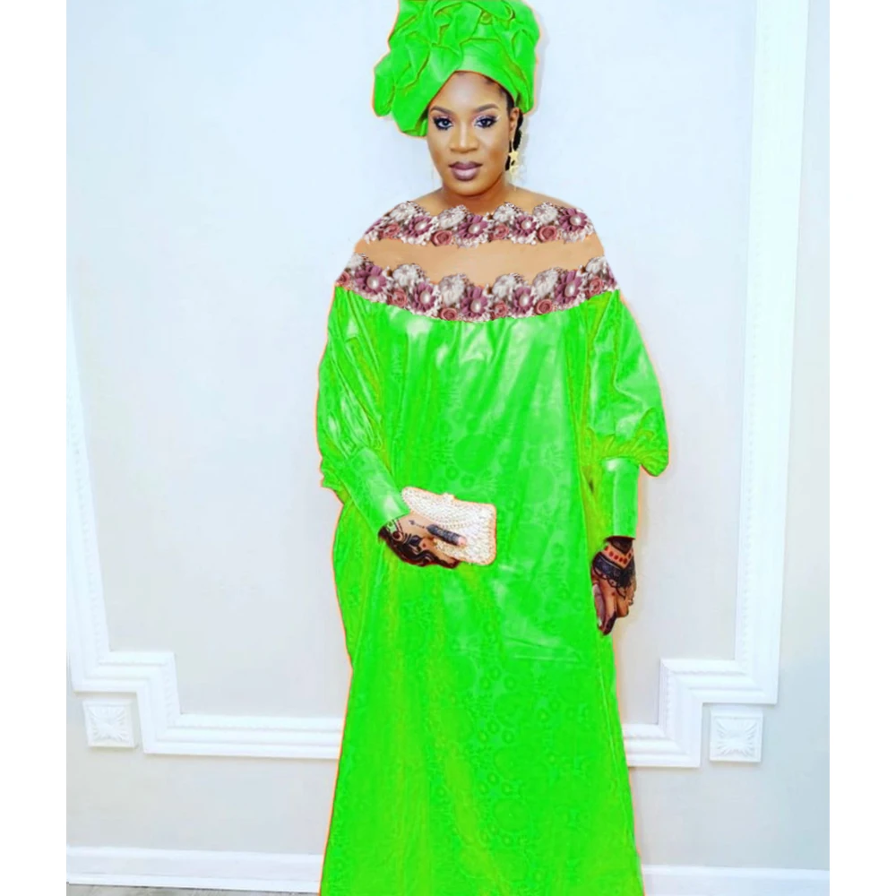 African Long Dresses For Wedding Party Clothing Top Quality Turkey Traditional Basin Riche Max Size Dashiki Robe With Headscarf