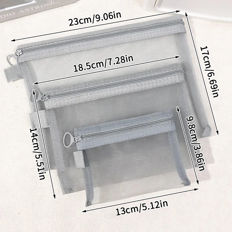 Black/Gray/White Mesh Cosmetic Bag Travel Storage Makeup Bag Organizer Female Make Up Zipper Pouch Portable Toiletry Case