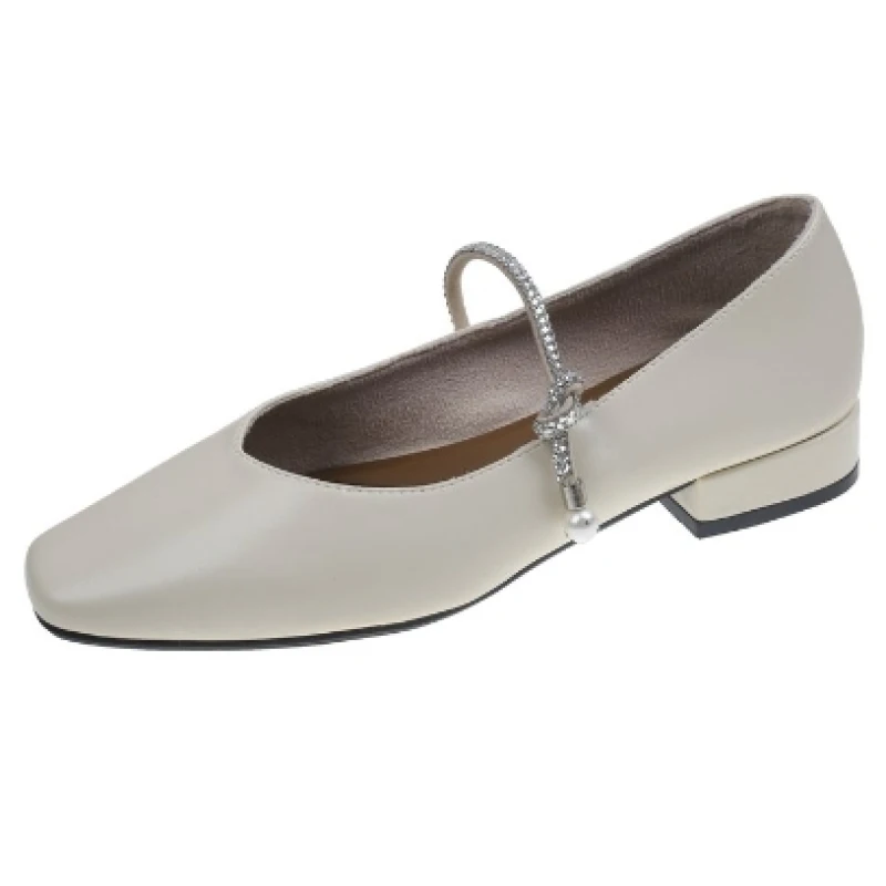 2024 NEW Comfort Spring Flattie Square Toe Ballet Shoes Fashion Low Heel Shoes Silver Shallow Buckle Soft Sole Shoes Size 35-40