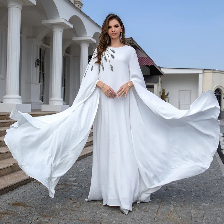 Dropshipping 2024 Dubai Party Dress Embroidery for Women Muslim Abayas Evening Dress Islamic Arabic Spring Dress