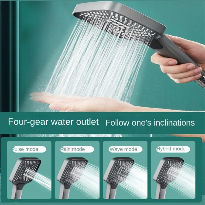 Big 4 Mode Adjustable Rainfall Shower Large Flow Shower Head Hook Hose High  Pressure Water Saving Mixer Set Bathroom Accessories