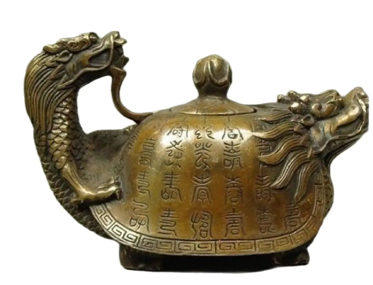 

15cm Decorated Old Bronze Chinese Old Copper Handwork Dragon Tea Pot Antique crafts Copper sculpture home