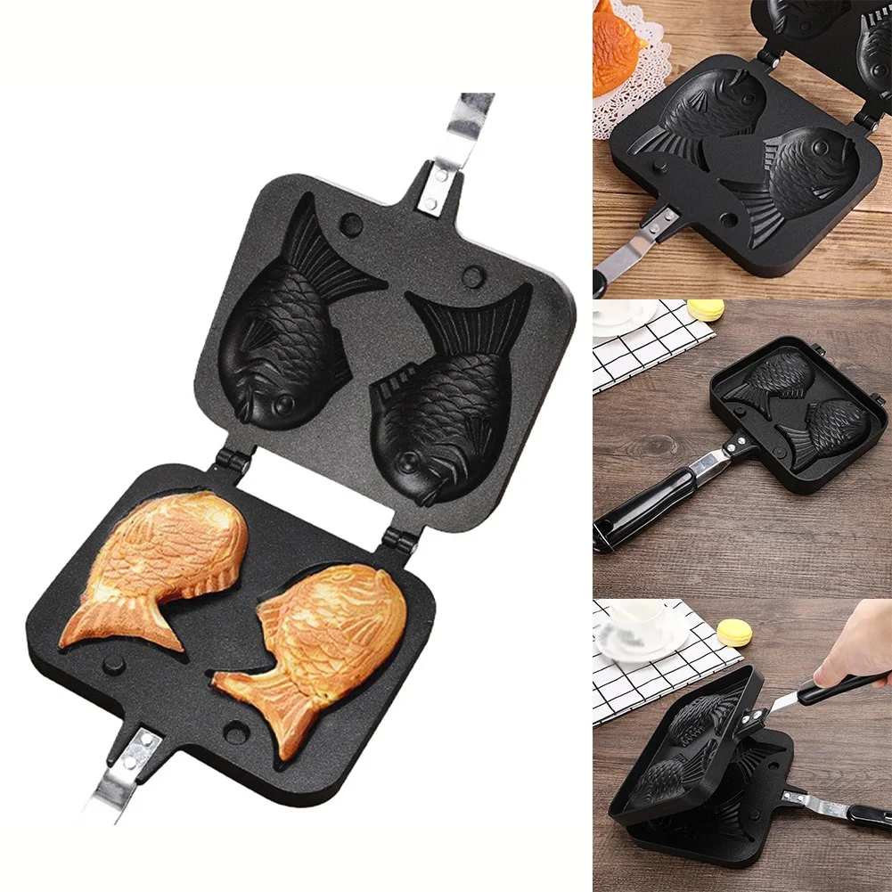 1pc 18cm Waffle Cake Maker Pan Double Fish Shaped Taiyaki Pancake Double Pan Hot Dessert Aluminium Kitchen Dining Tools Parts