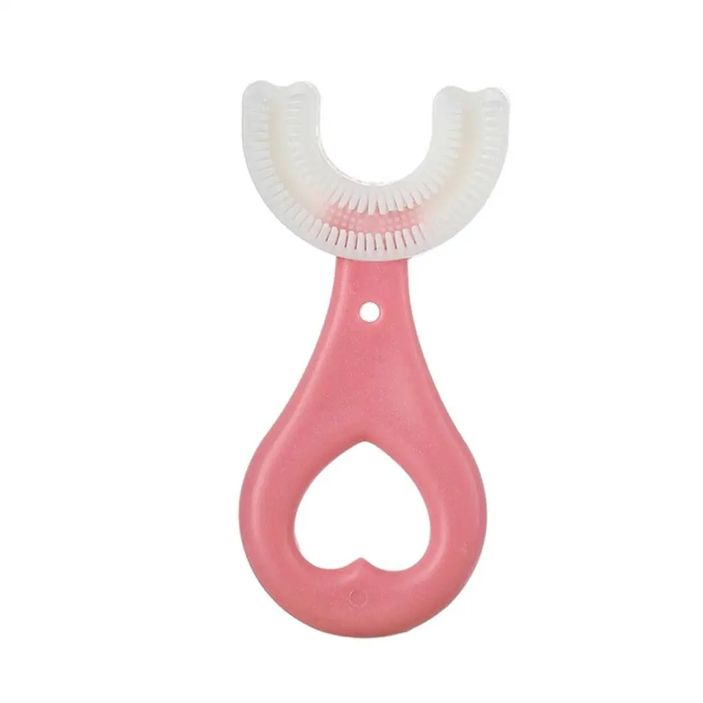 360도 U자형 실리콘 어린이 칫솔 수동 핑크 블루 소프트 핸들 남아 여아 치아 관리용