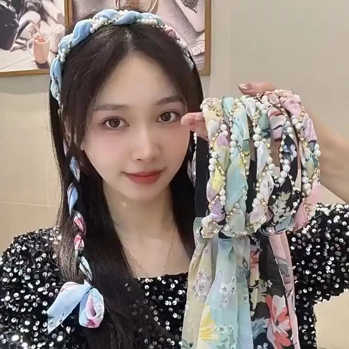 Fabric Floral Headband Pearl Chiffon Hair Band Fairy