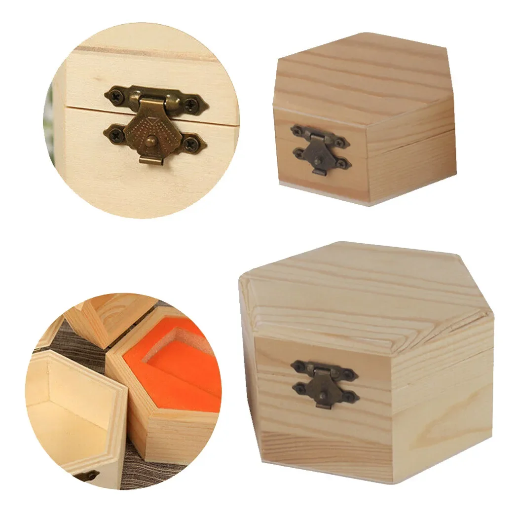 Wooden Storage Box Hexagonal Shaped Wood Jewelry Organizer Container Case Wedding Gifts Favors Box Holder For Home Storage 5