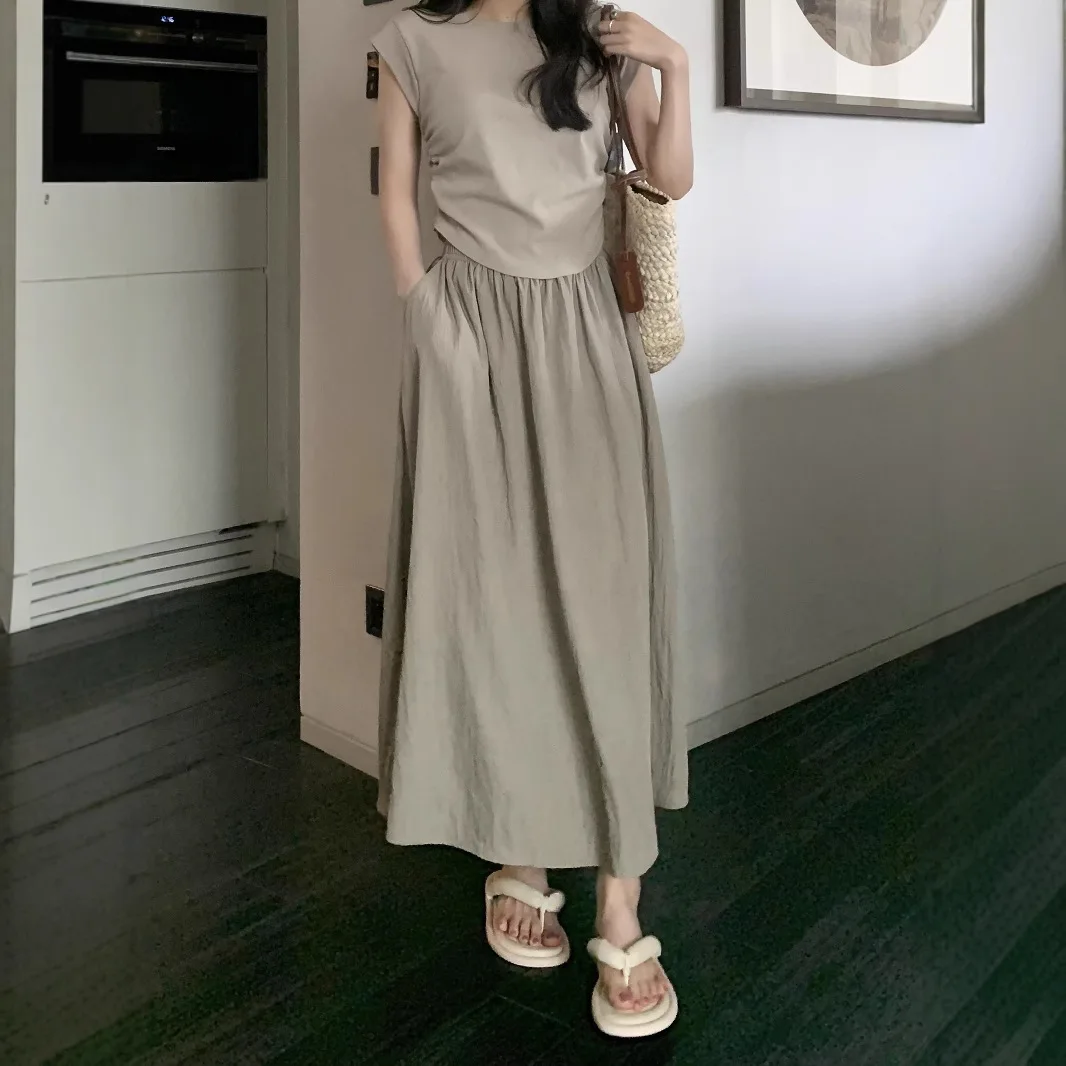 Women Solid Color A Line Pleated Skirt for Spring Autumn