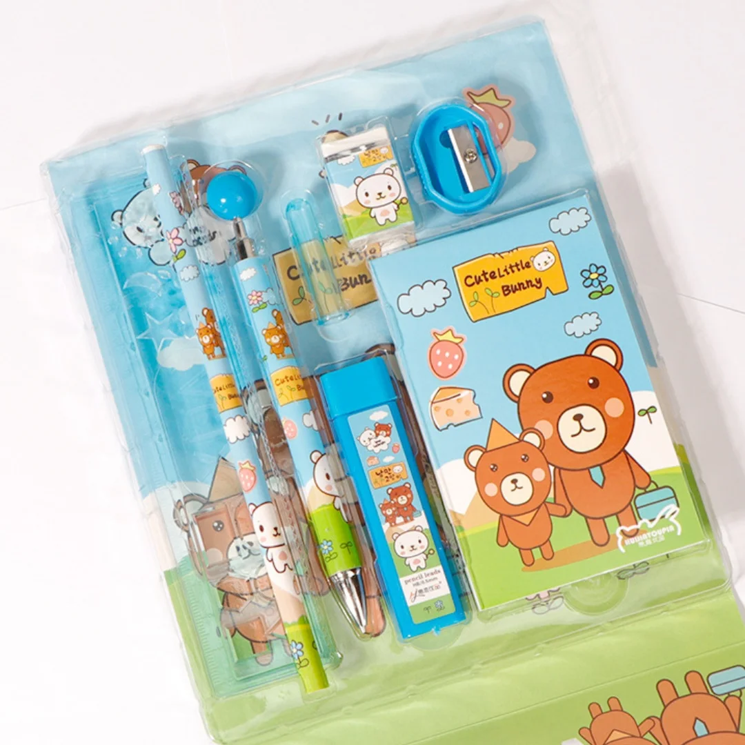8-In-1 Pink Bunny Stationery Gift Box Including Pencil Ruler Eraser Notepad Boys Girls School Supplies Teacher Classroom Reward