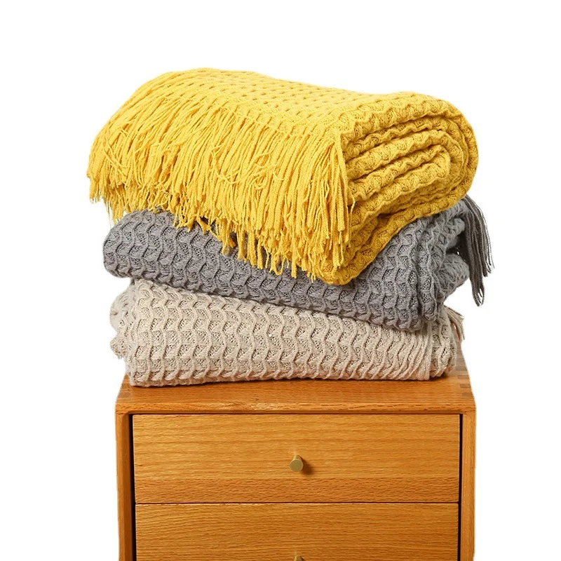 

Inyahome Knitted Nordic Throw Blankets Couch Cover Blankets Textured Solid Decorative Blankets with Tassels for Sofa Bed Travel