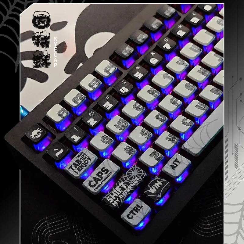 Spider Online Theme Keycaps Set ASA Profile Keycap Pudding Black Transparent Keycaps for Mechanical Keyboard Accessories 120keys