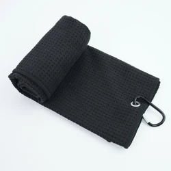 Premium Microfiber Sports Towel with Carabiner Clip - Versatile Waffle Texture for Golf, Gym, and Outdoor Activities (Black)