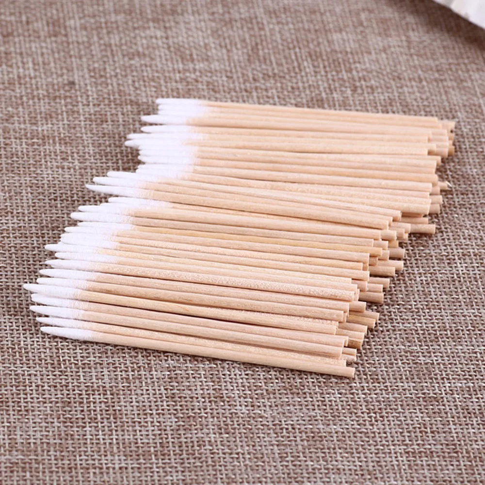 100/200pcs Disposable Sticks With Cotton On The Tip Pointed Wooden Cotton Buds Thin Head Cotton Swabs Makeup Tool Accessories 4
