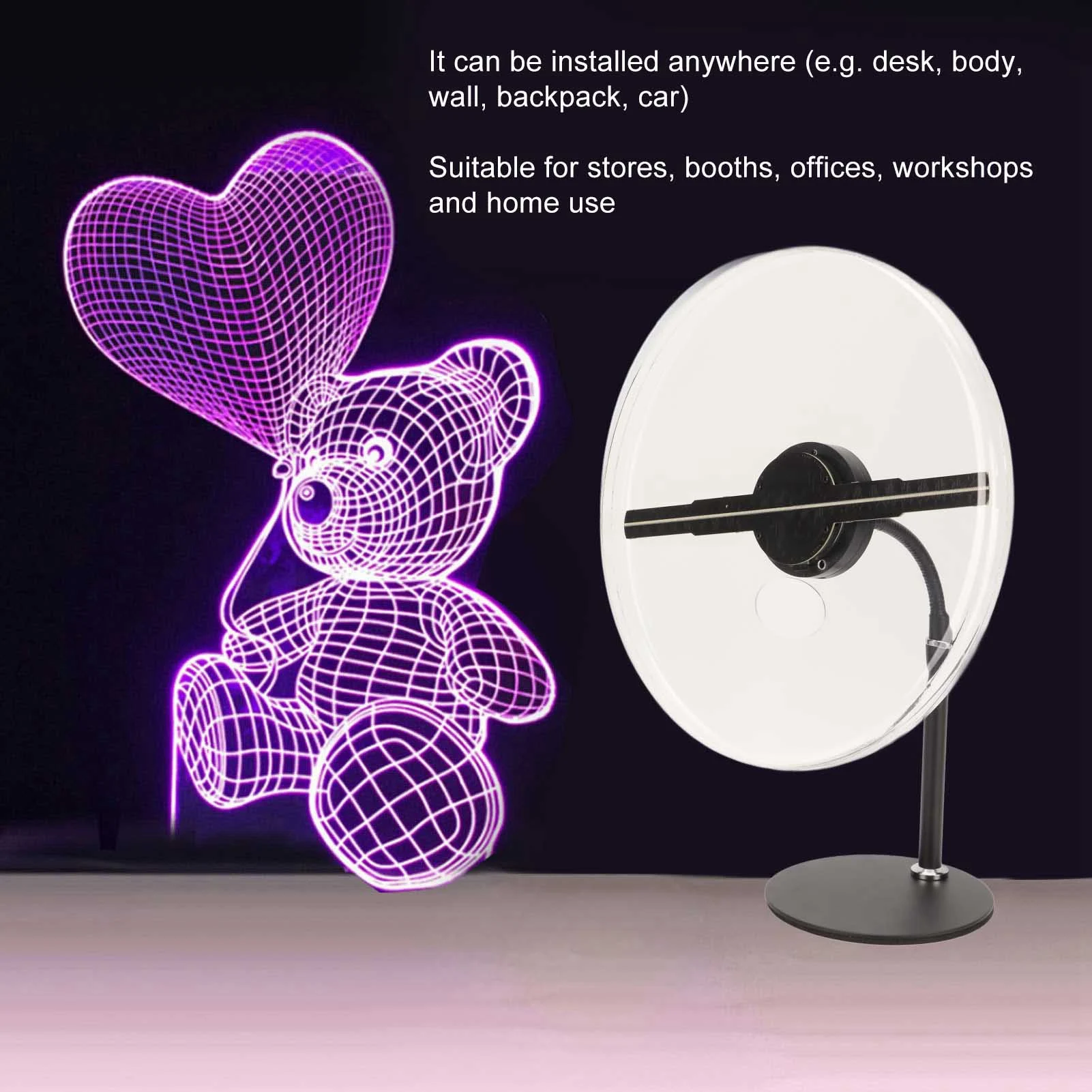 3D Hologram Advertising Display Fan 25624 176 Degree Visual Angle 256 LED Beads Holographic Advertising Projector
