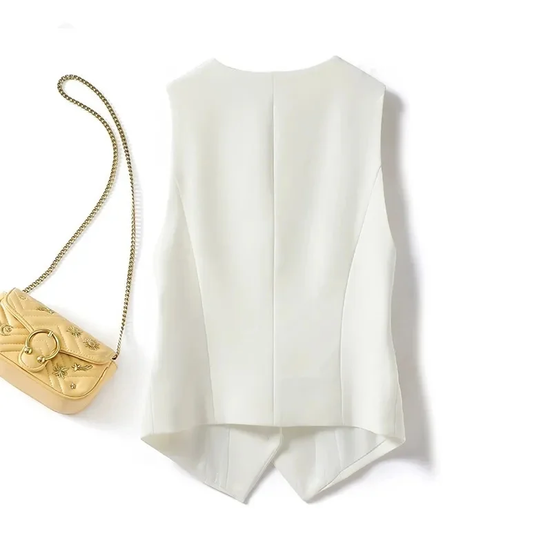 2024 Summer V-Neck Vest Women Thin Loose Waistcoat Single Breasted Sleeveless Blazer Female Slim Short Vest Femme Slim Buttons 4