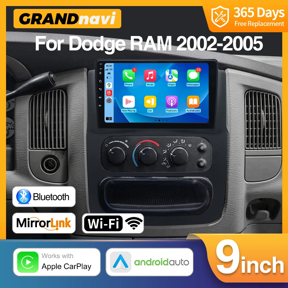 

Grandnavi For Dodge Ram 2002-2005 Android 11 9Inch Car Radio Stereo Wireless Carplay Android Auto Touch screen GPS WIFI DSP