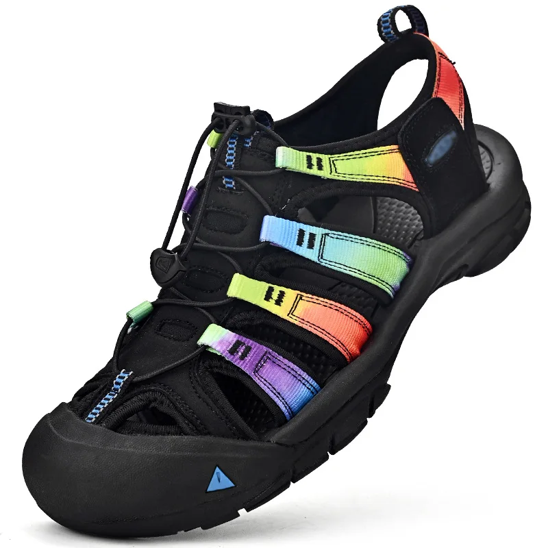 Sandals for Men and Women Toe Protection Large Size From 35-45 Outdoor Anti-Skid Wading Shoes Fashion Laser Summer Casual Shoes