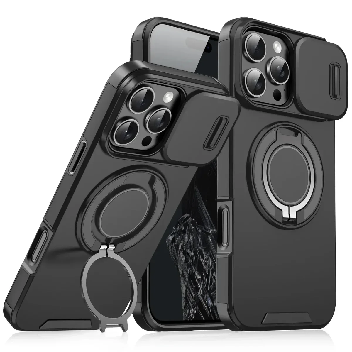 Enhanced Armor Magnetic Case with Lanyard and Slide Camera Protection - Shockproof Cover