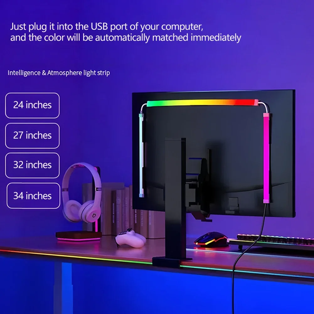 【Daily Deals】 1Set LED Strip Backlight For Computer Screen Music Game Sync 24/27/32/34" Screen Gaming Amosphere Ambient Smart TV