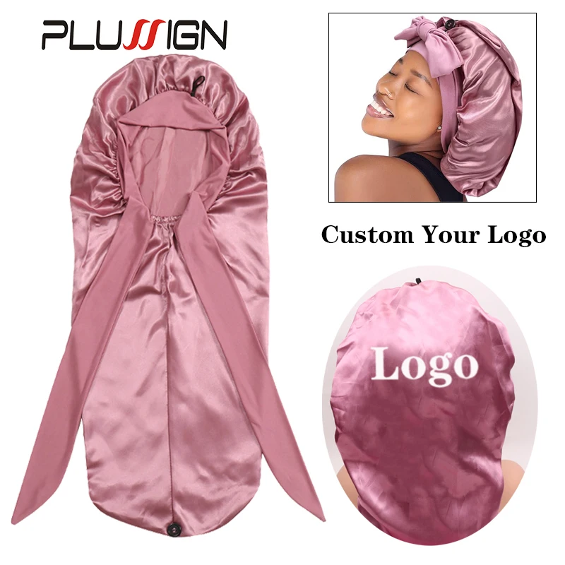 Satin Sleep Bonnet For Braids Black Women Night Cap For Dreadlock Curly Hair Silk Satin Bonnet With Edge Wrap Tie