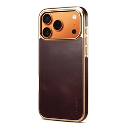 Premium Waxed Full - Grain Leather Case with Anti - Fingerprint Metal Frame & Hybrid Protection - iPhone 15 Pro (ZPH)