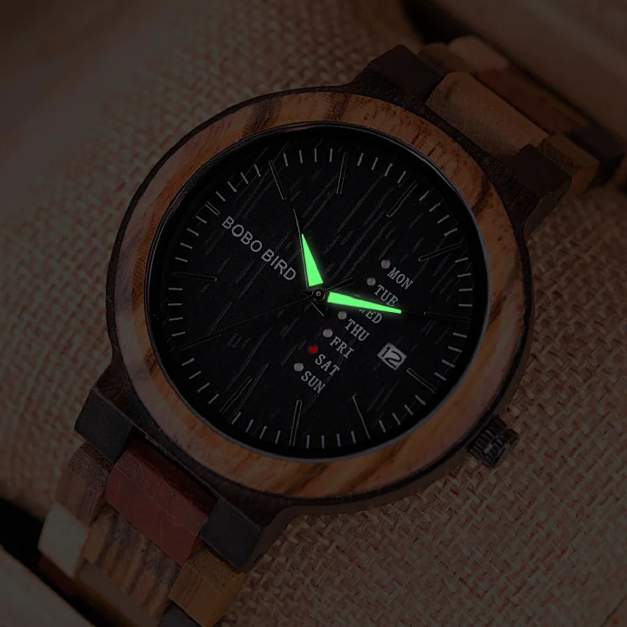 BOBO BIRD Couple Watches Color Blocking Wooden Wristwatch for Men / Women Valentine's Day Gift 6