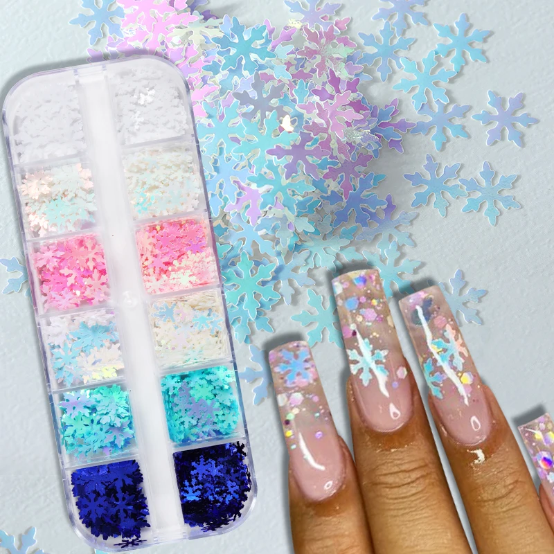  6Grids 3D Snowflake Glitter Nail Sequins Holographic Laser  White Snowflake Nail Art Stickers Decals Christmas Nail Glitter Flakes  Winter Nail Snow Glitter Nail Art Accessories Xmas Nail Glitter Charms :  Beauty