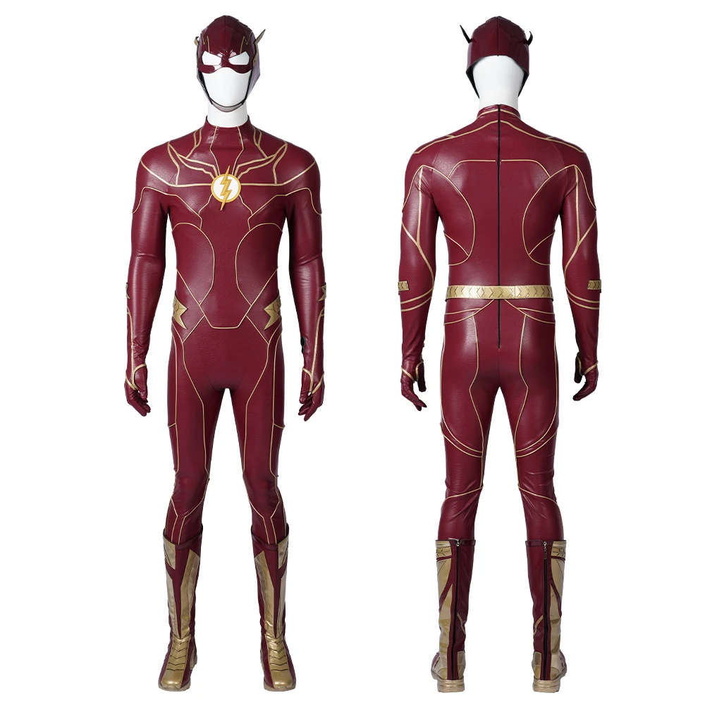 

Barry Allen Cosplay Flash Costume Adult Men Red Zentai Jumpsuit with Headgear Boots Halloween Carnival Party Superhero Full Set