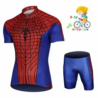 Spider Cycling Jersey Set for Children, Short Sleeves, Cycling Clothing, Racing Sport Jersey, Boys and Girls, Bike Wear, New 1