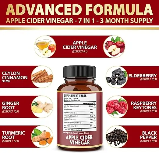 7-in-1apple Vinegar Capsules-the Best Supplement For Ceylon Cinnamon, Ginger Root, Turmeric, Elderberry, Digestion, And Immunity