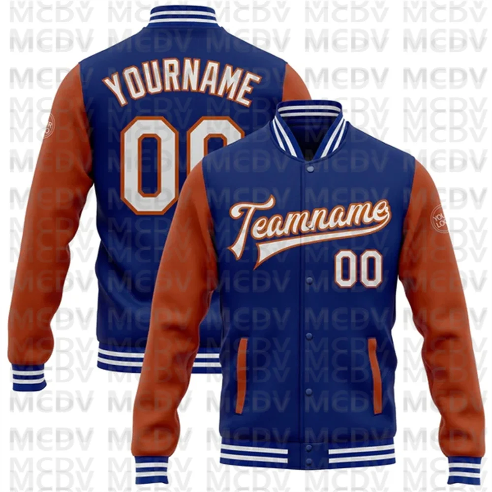 Custom Royal White-Red Bomber Full-Snap Varsity Letterman Two Tone Jacket