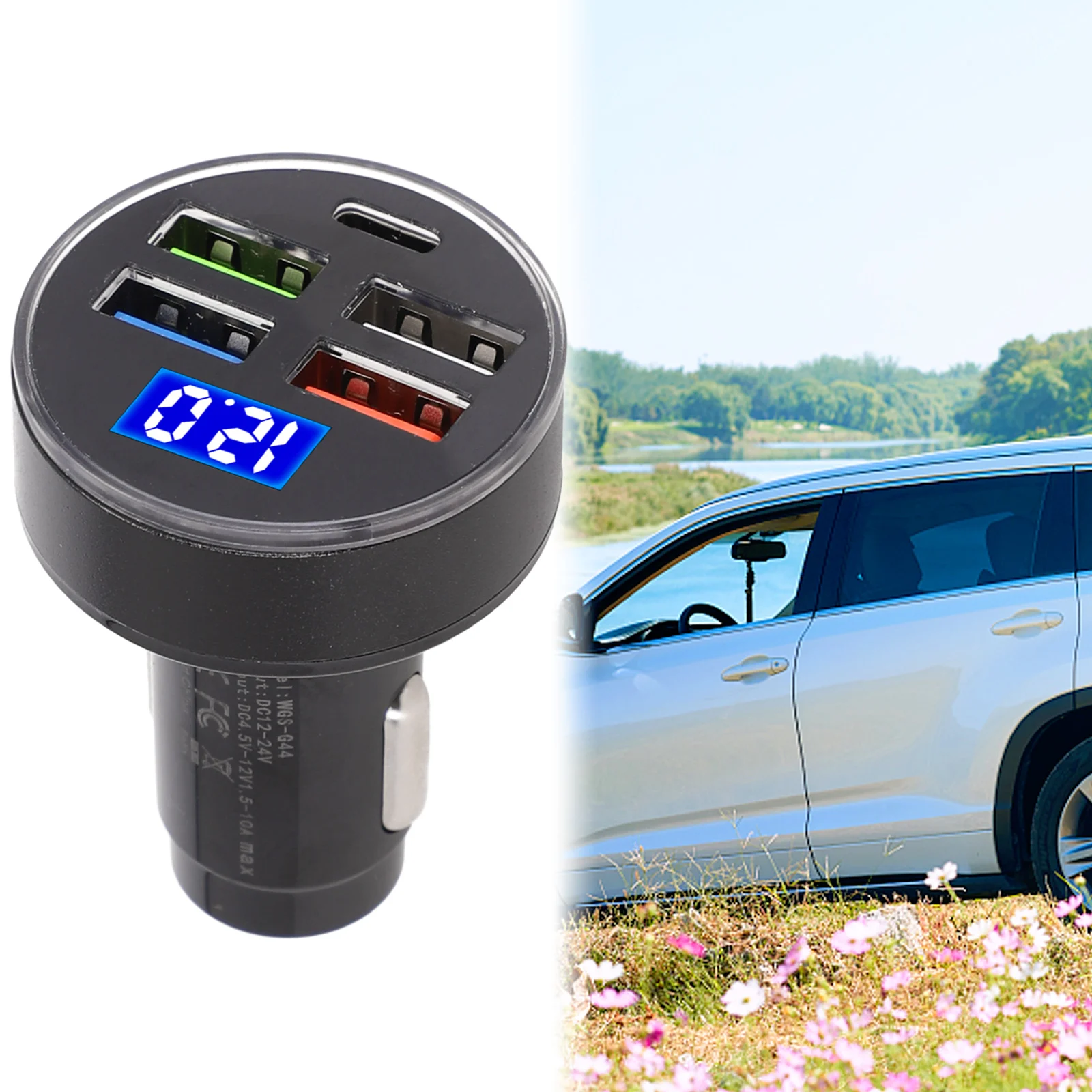 

Car Car Charger Aluminum Alloy Car Charger Fast Charger Resistant To Oxidation 1PD 4USB High Quality Brand New