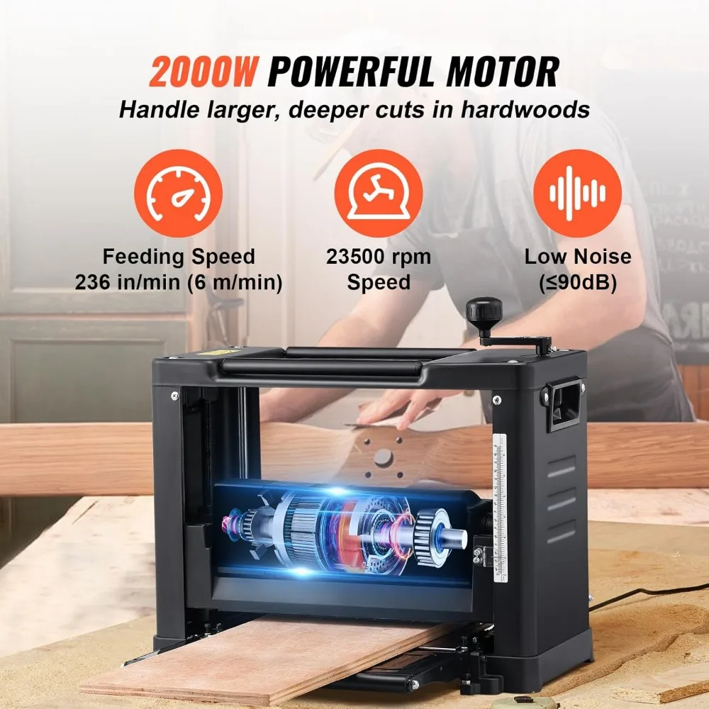 15-Amp 1800W Powerful Motor, 12" Extended Infeeding Table, Low Noise for Both Hard & Soft Wood Material Removal 5