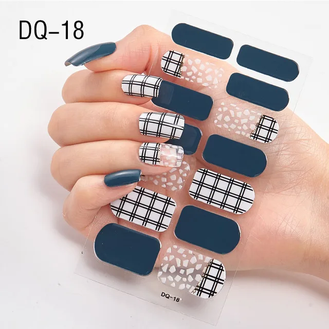 Korean Fashion Colorful 3D Glitter Sequins Nail Art Stickers Manicure DIY Nail Strips Wraps Solid Color DQ-18