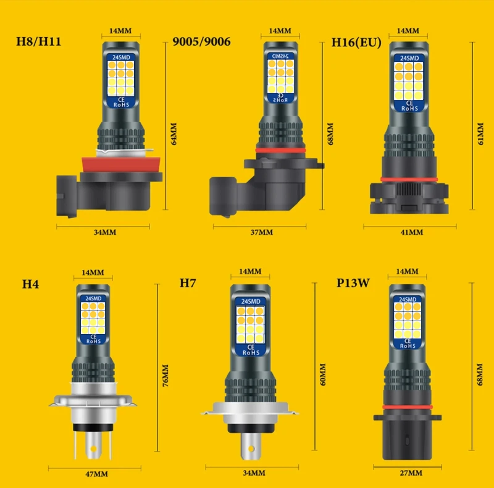 LED Bulb LED Fog Light LED Headlight LED Light 2 PCs Daul Color H7 H11 Led Fog Light 9005 HB4 3030 LED 24Smd 9006 HB4 Fog Lamps H4 Cars Headlight Bulbs 12V White Yellow